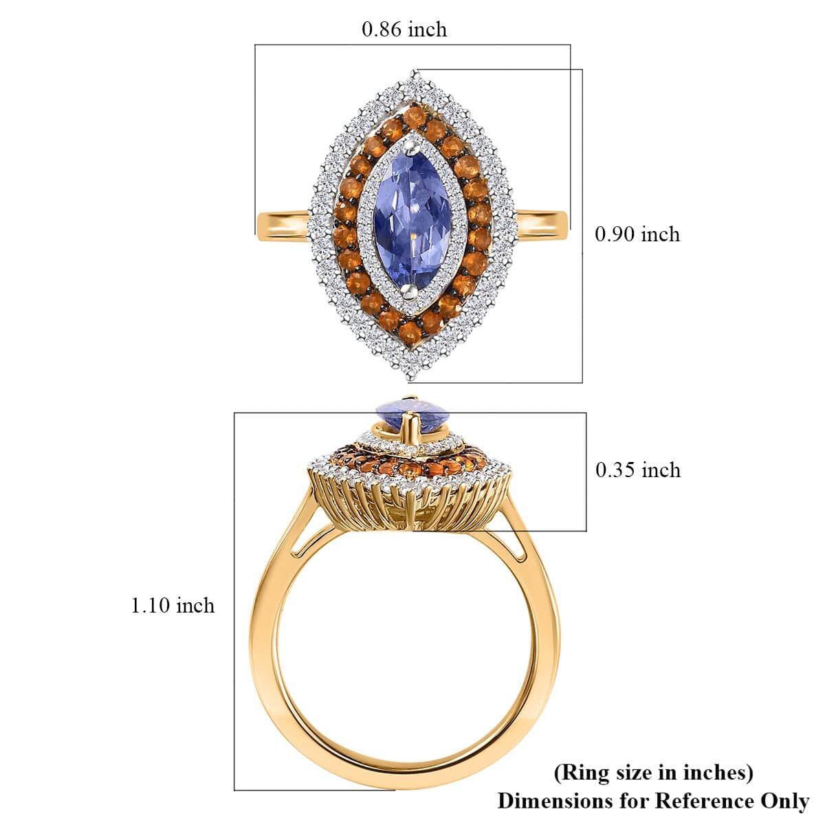Tanzanite and Multi Gemstone Elongated Ring in Vermeil Yellow Gold Over Sterling Silver (Size 6.0) 1.85 ctw image number 5