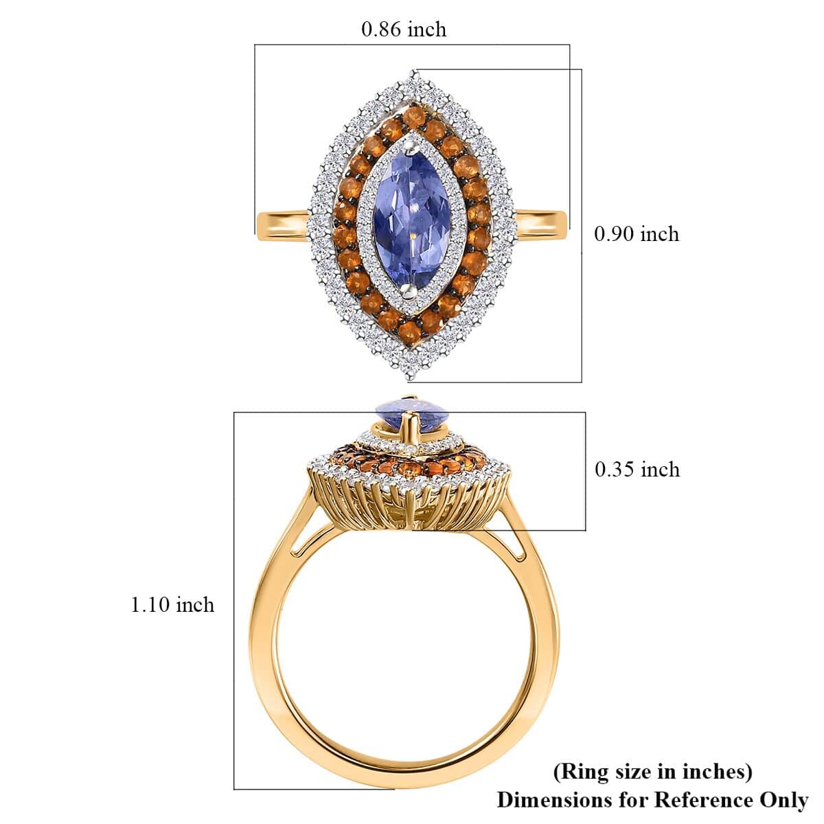 Tanzanite and Multi Gemstone Elongated Ring in Vermeil Yellow Gold Over Sterling Silver (Size 9.0) 1.85 ctw image number 5