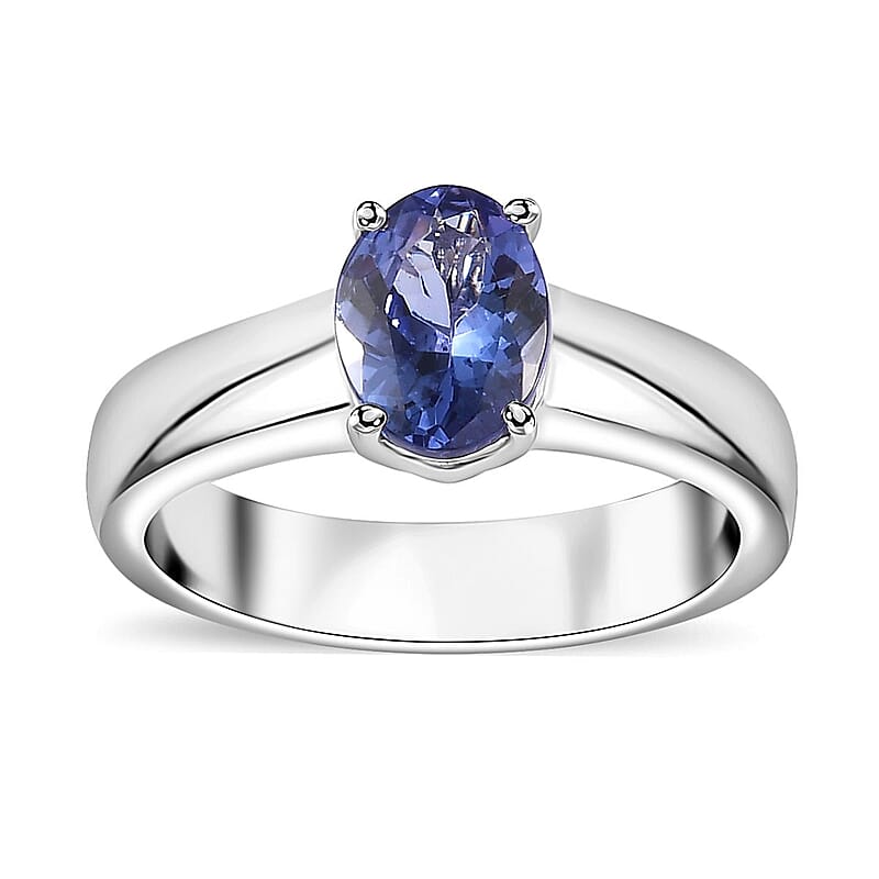 Tanzanite Solitaire Ring in Platinum Over Sterling Silver (Size 10.0) 1.25 ctw
