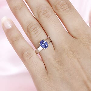 Tanzanite Solitaire Ring in Platinum Over Sterling Silver (Size 10.0) 1.25 ctw