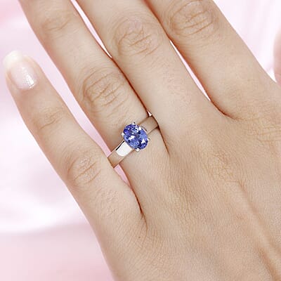Tanzanite Solitaire Ring in Platinum Over Sterling Silver (Size 10.0) 1.25 ctw
