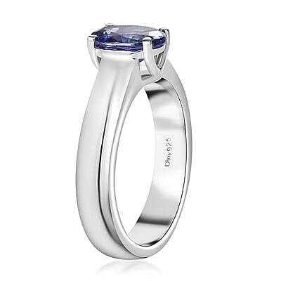 Tanzanite Solitaire Ring in Platinum Over Sterling Silver (Size 10.0) 1.25 ctw