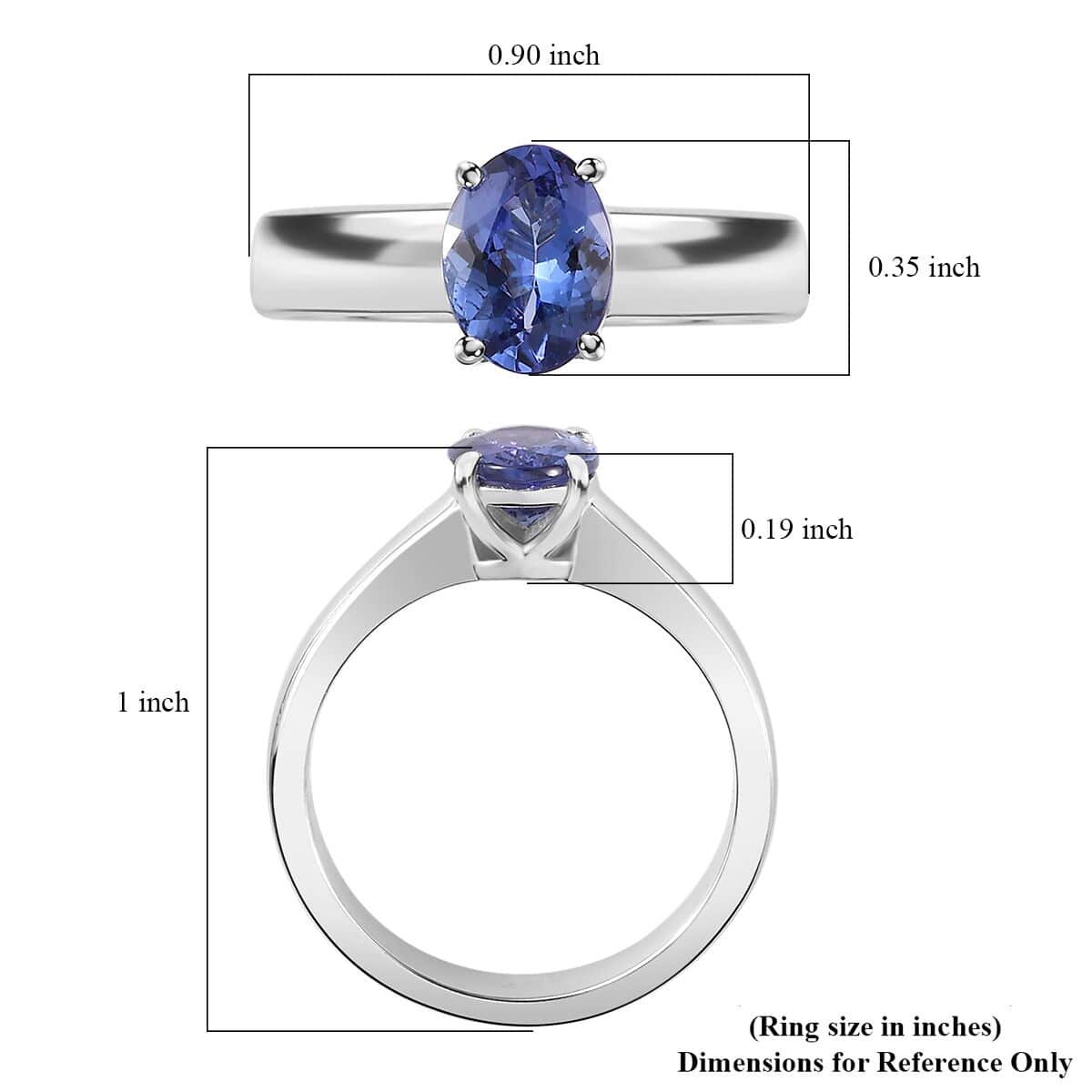 Tanzanite Solitaire Ring in Platinum Over Sterling Silver (Size 10.0) 1.25 ctw image number 5