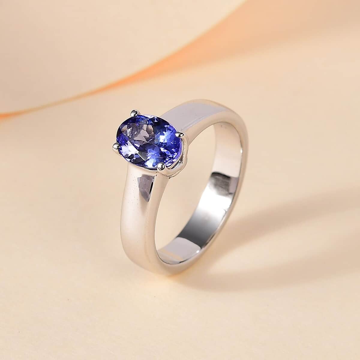 Tanzanite Solitaire Ring in Platinum Over Sterling Silver (Size 7.0) 1.25 ctw image number 1