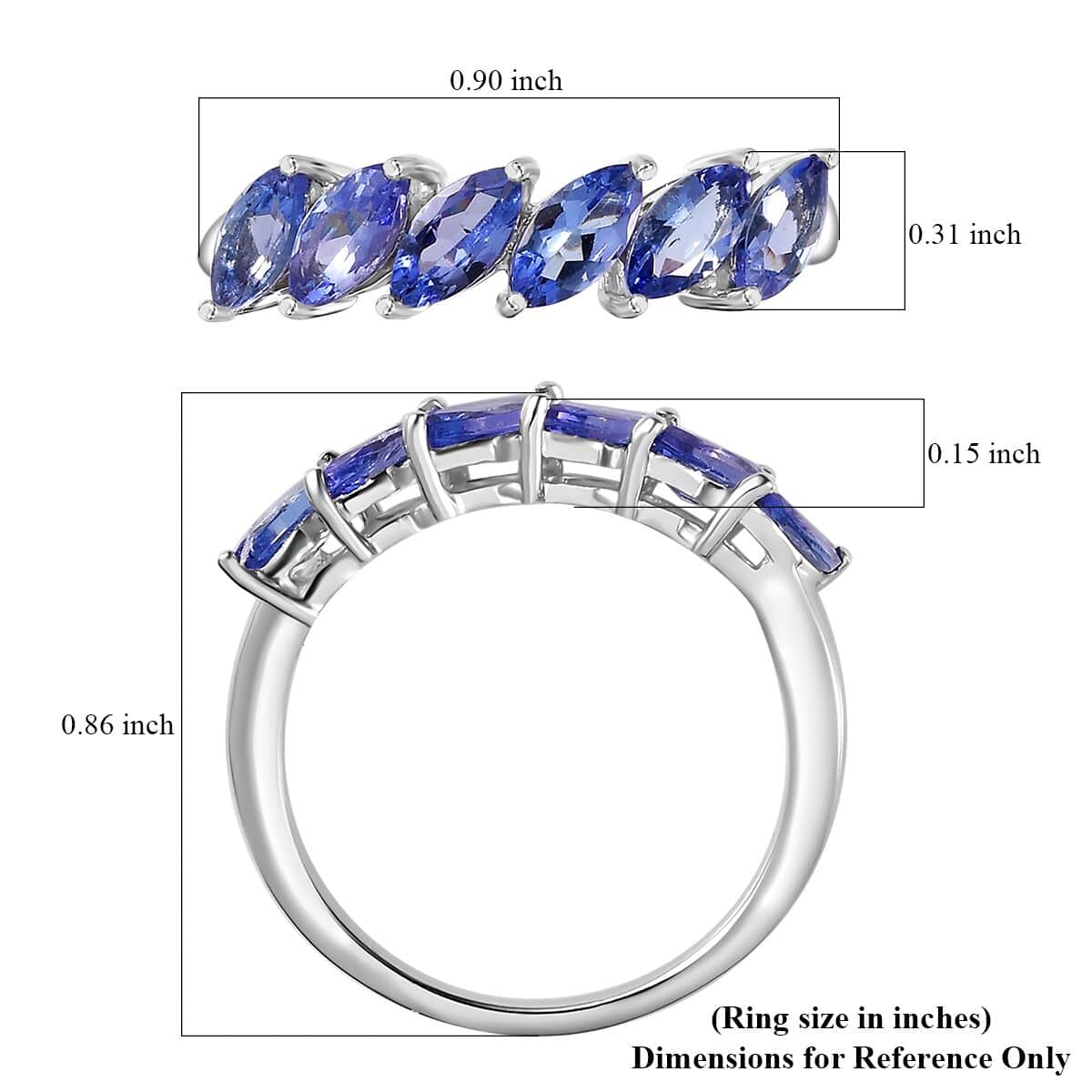 Tanzanite Ring in Platinum Over Sterling Silver (Size 10.0) 1.85 ctw image number 5