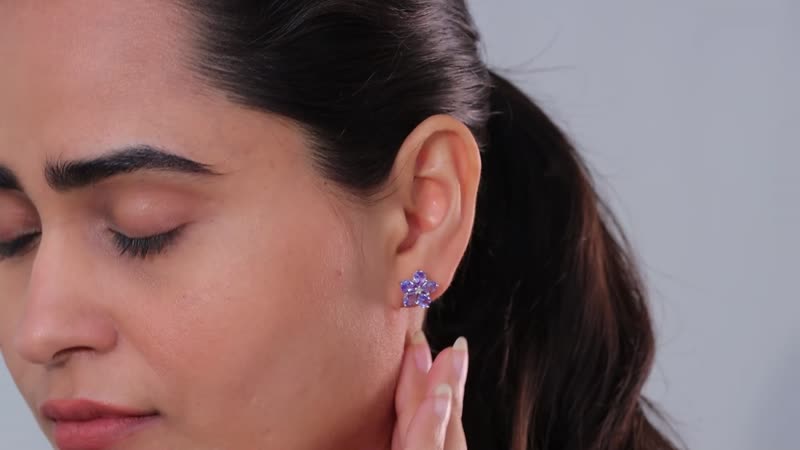 D'Joy Tanzanite and Diamond Floral Stud Earrings in Platinum Over Sterling Silver 2.90 ctw