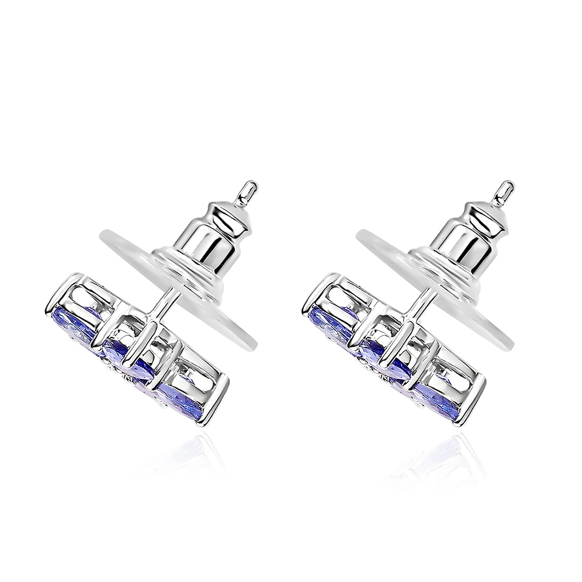 D'Joy Tanzanite and Diamond Floral Stud Earrings in Platinum Over Sterling Silver 2.90 ctw
