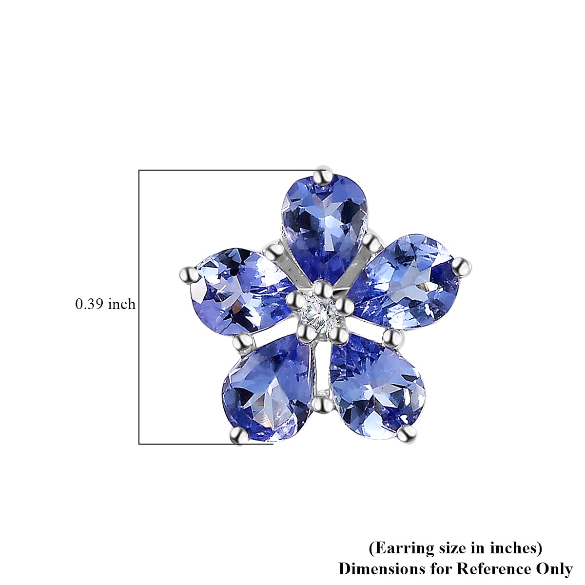 D'Joy Tanzanite and Diamond Floral Stud Earrings in Platinum Over Sterling Silver 2.90 ctw