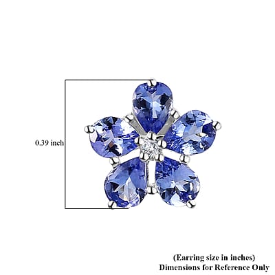 D'Joy Tanzanite and Diamond Floral Stud Earrings in Platinum Over Sterling Silver 2.90 ctw