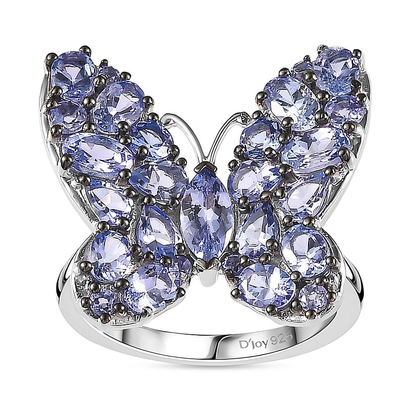 Tanzanite Butterfly Ring in Platinum Over Sterling Silver (Size 10.0) 3.50 ctw