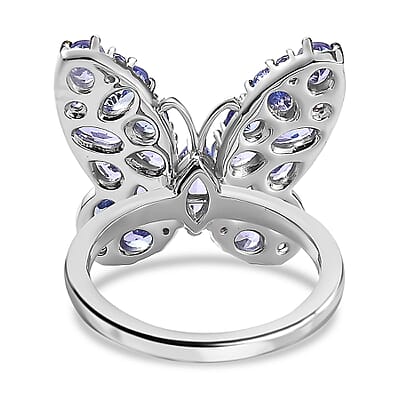 Tanzanite Butterfly Ring in Platinum Over Sterling Silver (Size 10.0) 3.50 ctw