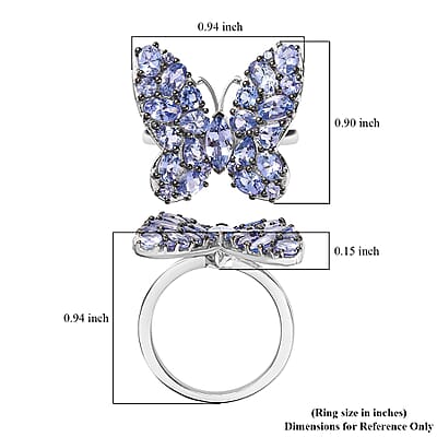Tanzanite Butterfly Ring in Platinum Over Sterling Silver (Size 10.0) 3.50 ctw