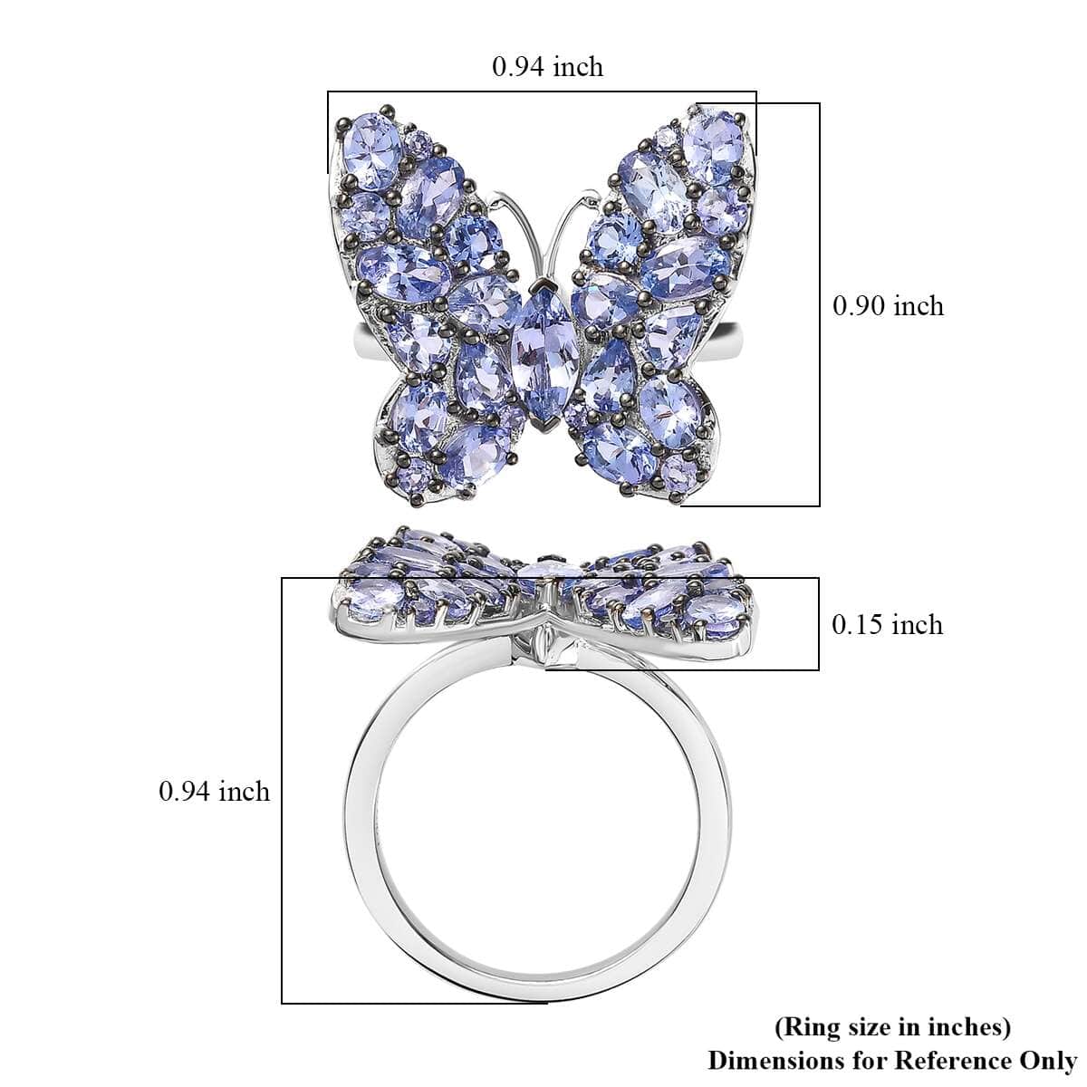 Tanzanite Butterfly Ring in Platinum Over Sterling Silver (Size 5.0) 3.50 ctw image number 5