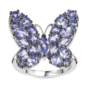 Tanzanite Butterfly Ring in Platinum Over Sterling Silver (Size 7.0) 3.50 ctw