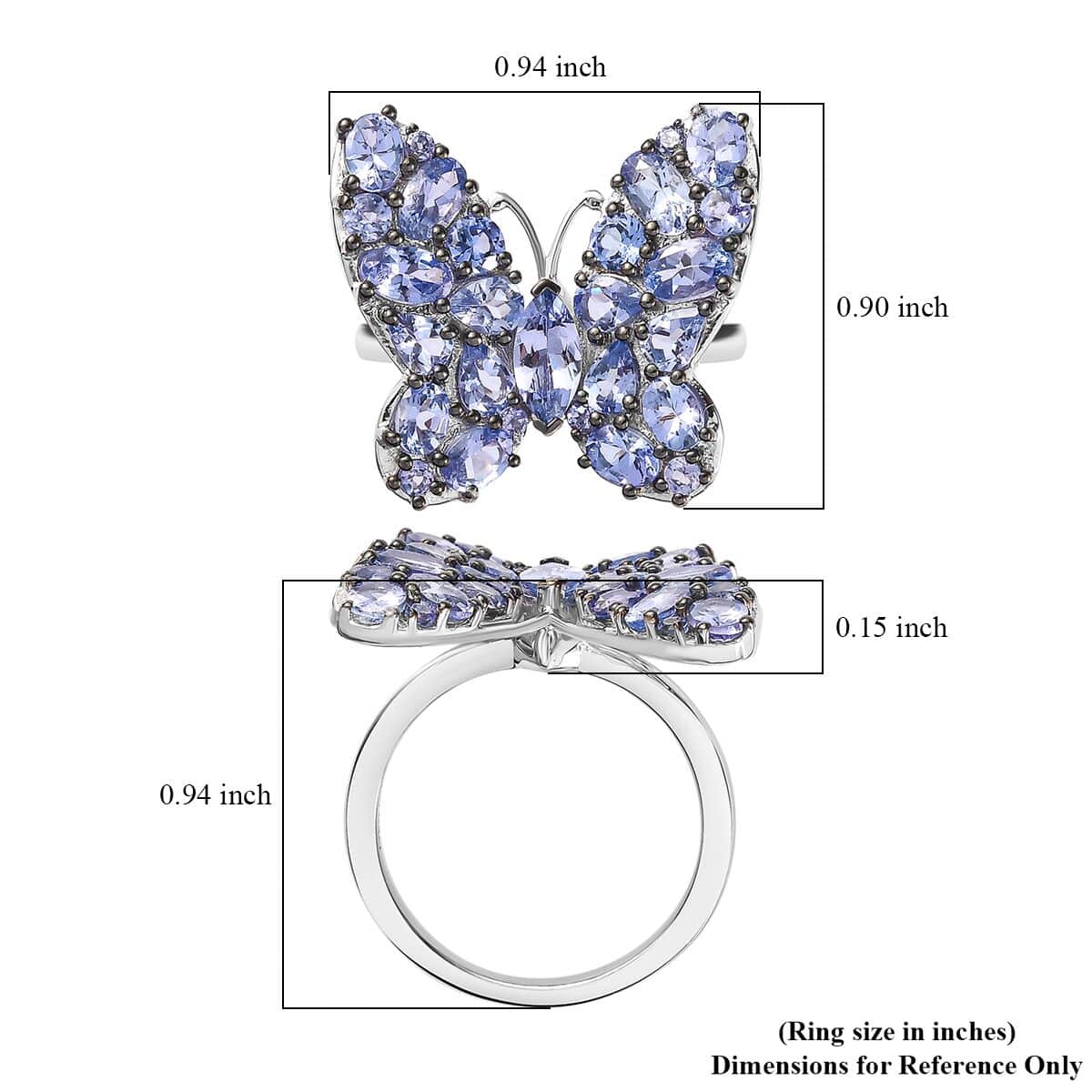 Tanzanite Butterfly Ring in Platinum Over Sterling Silver (Size 7.0) 3.50 ctw image number 5