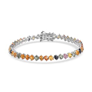 Multi Sapphire Sea Waves Bracelet in Platinum Over Sterling Silver (6.50 In) 10.60 ctw