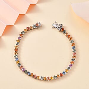 Multi Sapphire Sea Waves Bracelet in Platinum Over Sterling Silver (6.50 In) 10.60 ctw