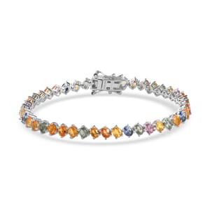 Multi Sapphire Sea Waves Bracelet in Platinum Over Sterling Silver (7.25 In) 11.85 ctw