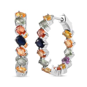 Multi Sapphire Sea Waves Earrings in Platinum Over Sterling Silver 4.90 ctw