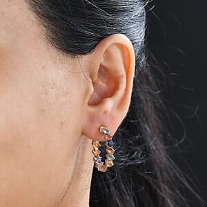 D'Joy Multi Sapphire Sea Waves Earrings in Platinum Over Sterling Silver 4.90 ctw