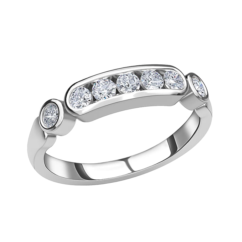 Moissanite Ring in Platinum Over Sterling Silver (Size 10.0) 0.50 ctw
