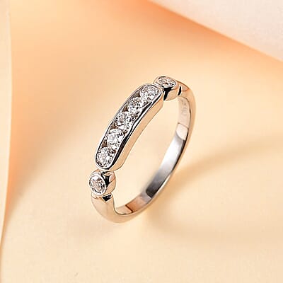 Moissanite Ring in Platinum Over Sterling Silver (Size 10.0) 0.50 ctw