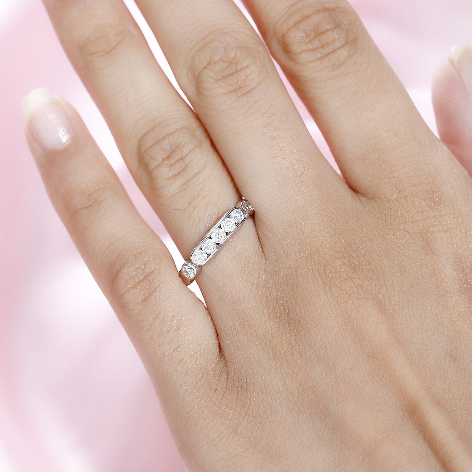 Moissanite Ring in Platinum Over Sterling Silver (Size 10.0) 0.50 ctw
