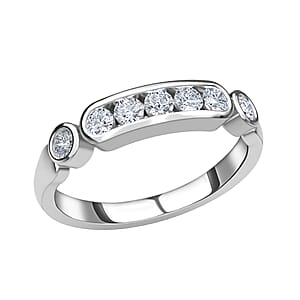 Moissanite Ring in Platinum Over Sterling Silver (Size 6.0) 0.50 ctw