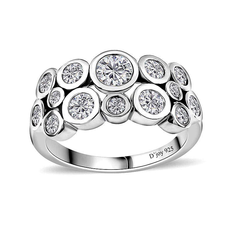 Moissanite Bubble Ring in Platinum Over Sterling Silver (Size 10.0) 1.25 ctw