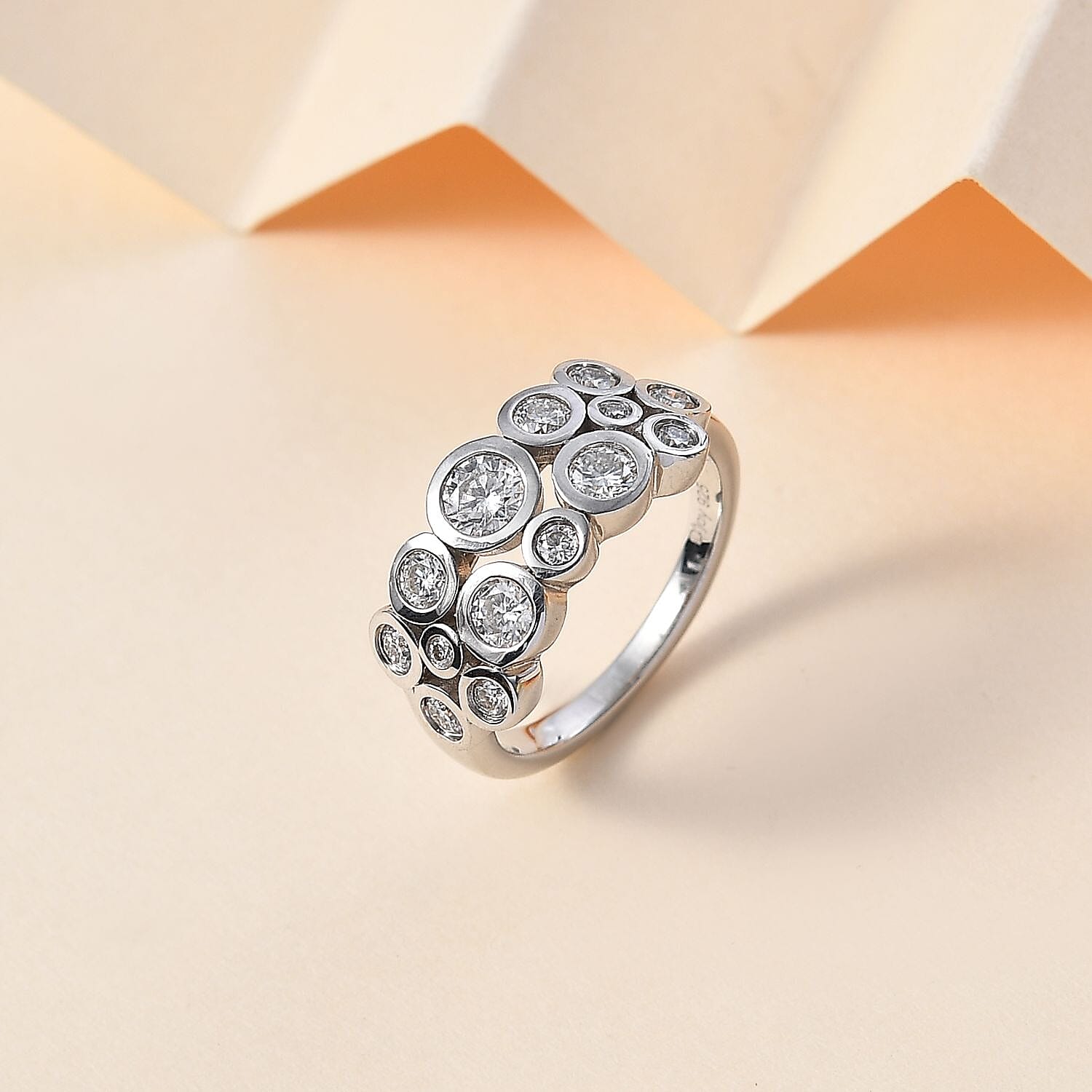 Moissanite Bubble Ring in Platinum Over Sterling Silver (Size 10.0) 1.25 ctw