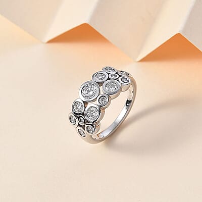 Moissanite Bubble Ring in Platinum Over Sterling Silver (Size 10.0) 1.25 ctw