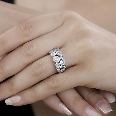 Moissanite Bubble Ring in Platinum Over Sterling Silver (Size 10.0) 1.25 ctw