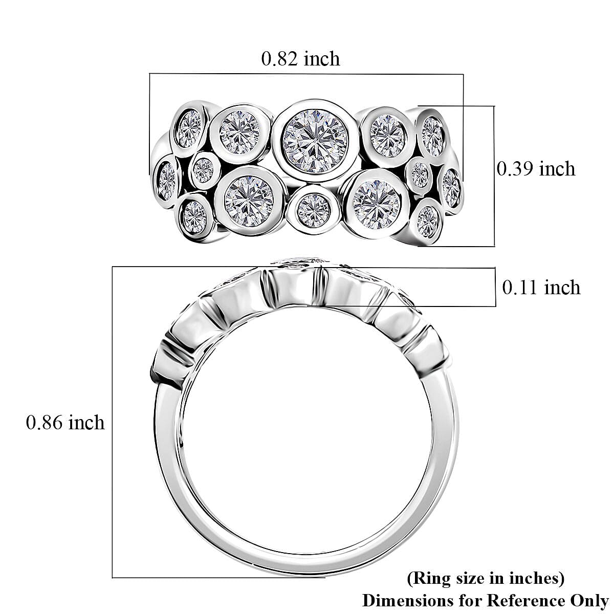 Moissanite Bubble Ring in Platinum Over Sterling Silver (Size 10.0) 1.25 ctw
