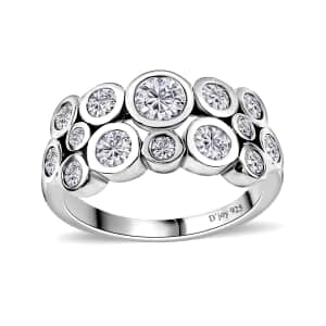 Moissanite Bubble Ring in Platinum Over Sterling Silver (Size 6.0) 1.25 ctw