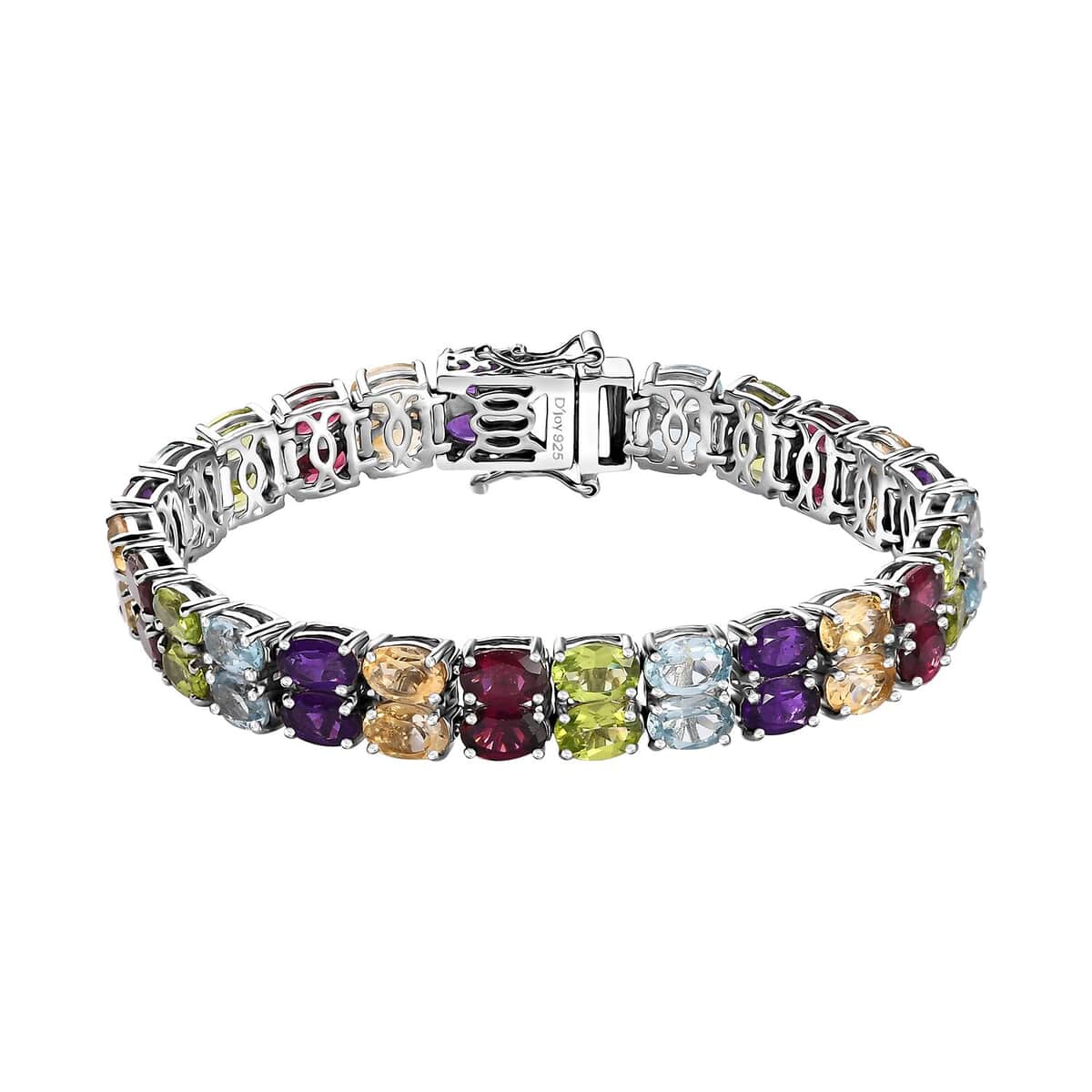 Doorbuster Multi Gemstone 2 Row Tennis Bracelet in Platinum Over Sterling Silver (6.50 In) 26.00 ctw image number 0