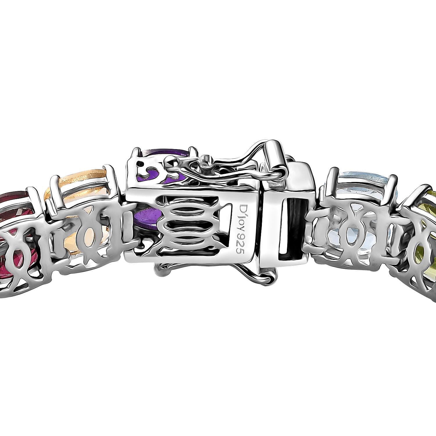 D'Joy Multi Gemstone 2 Row Tennis Bracelet in Platinum Over Sterling Silver (6.50 In) 26.00 ctw