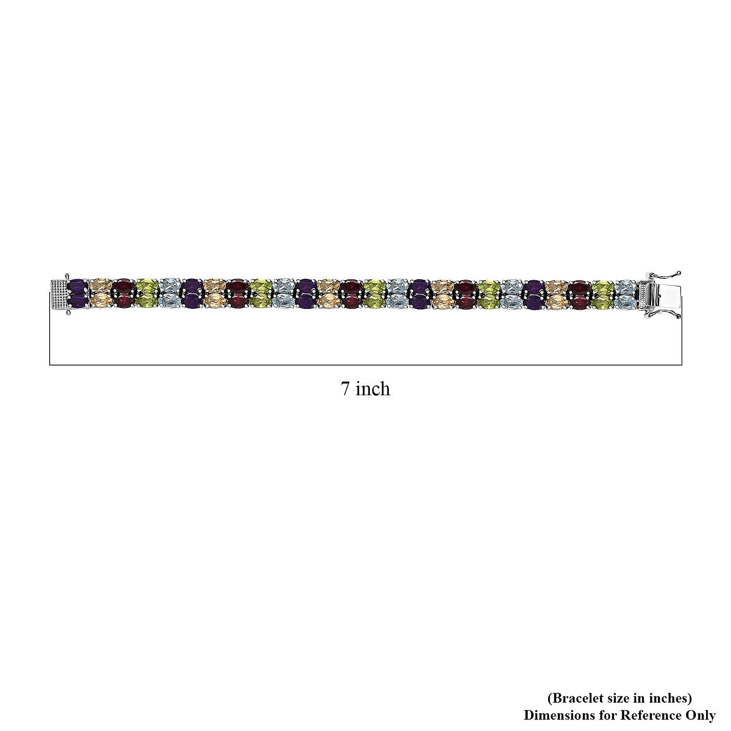 D'Joy Multi Gemstone 2 Row Tennis Bracelet in Platinum Over Sterling Silver (6.50 In) 26.00 ctw