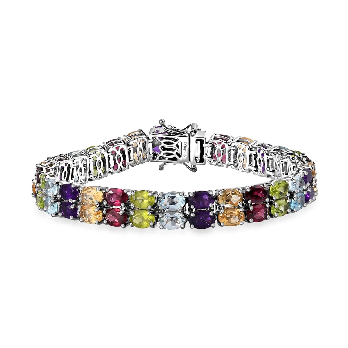 Multi Gemstone 2 Row Tennis Bracelet in Platinum Over Sterling Silver (7.25 In) 29.10 ctw image number 0