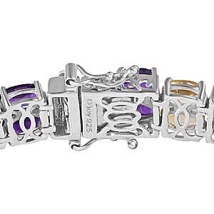 D'Joy Multi Gemstone 2 Row Tennis Bracelet in Platinum Over Sterling Silver (8.00 In) 31.15 ctw