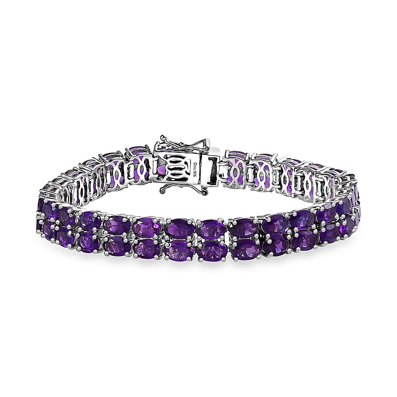 African Amethyst 2 Row Tennis Bracelet in Platinum Over Sterling Silver (6.50 In) 22.10 ctw