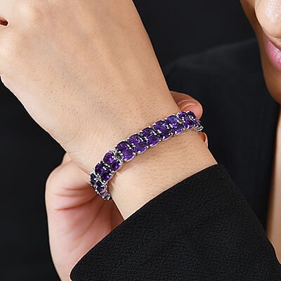 African Amethyst 2 Row Tennis Bracelet in Platinum Over Sterling Silver (6.50 In) 22.10 ctw