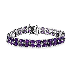 African Amethyst 2 Row Tennis Bracelet in Platinum Over Sterling Silver (7.25 In) 24.65 ctw