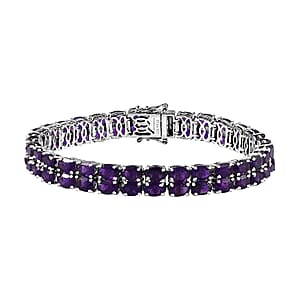 African Amethyst 2 Row Tennis Bracelet in Platinum Over Sterling Silver (8.00 In) 26.35 ctw