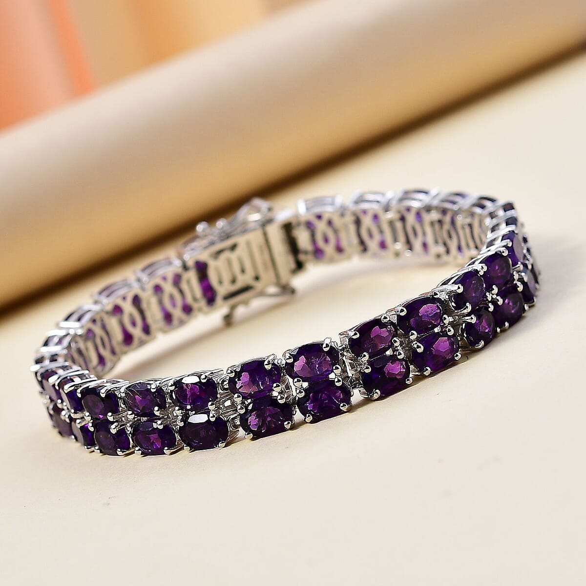 African Amethyst 2 Row Tennis Bracelet in Platinum Over Sterling Silver (8.00 In) 26.35 ctw image number 1