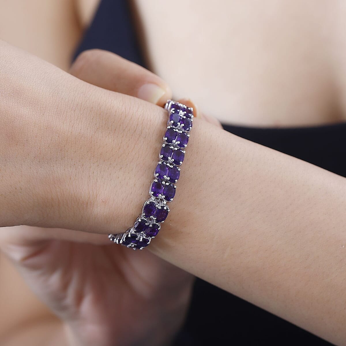 African Amethyst 2 Row Tennis Bracelet in Platinum Over Sterling Silver (8.00 In) 26.35 ctw image number 2
