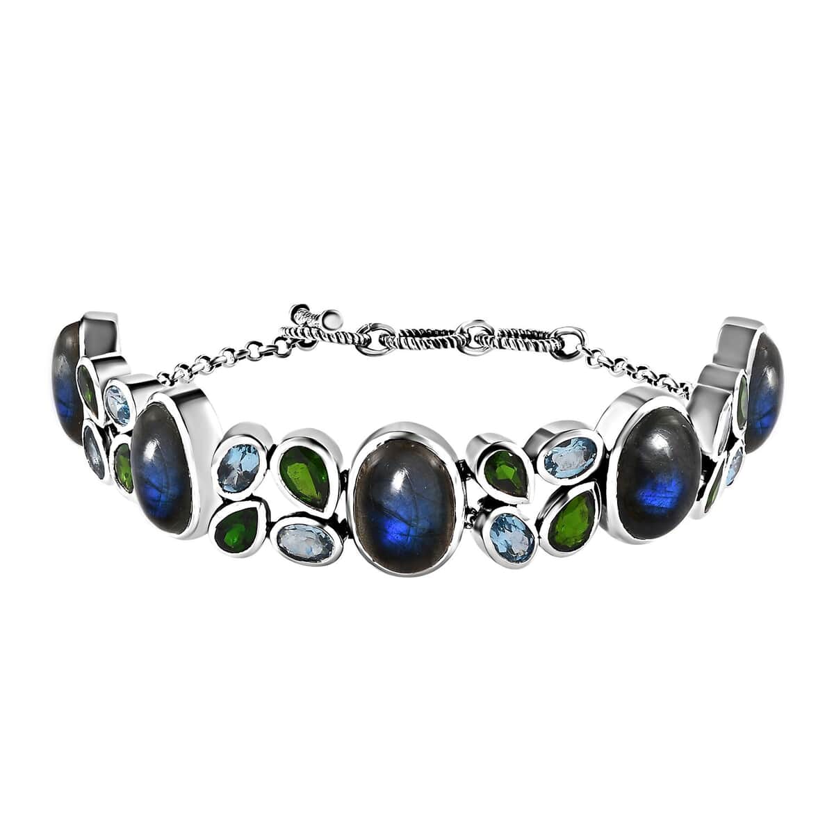 Artisan Crafted Malagasy Labradorite and Multi Gemstone Bracelet in Sterling Silver (7.25-8.50In) 41.50 ctw image number 0