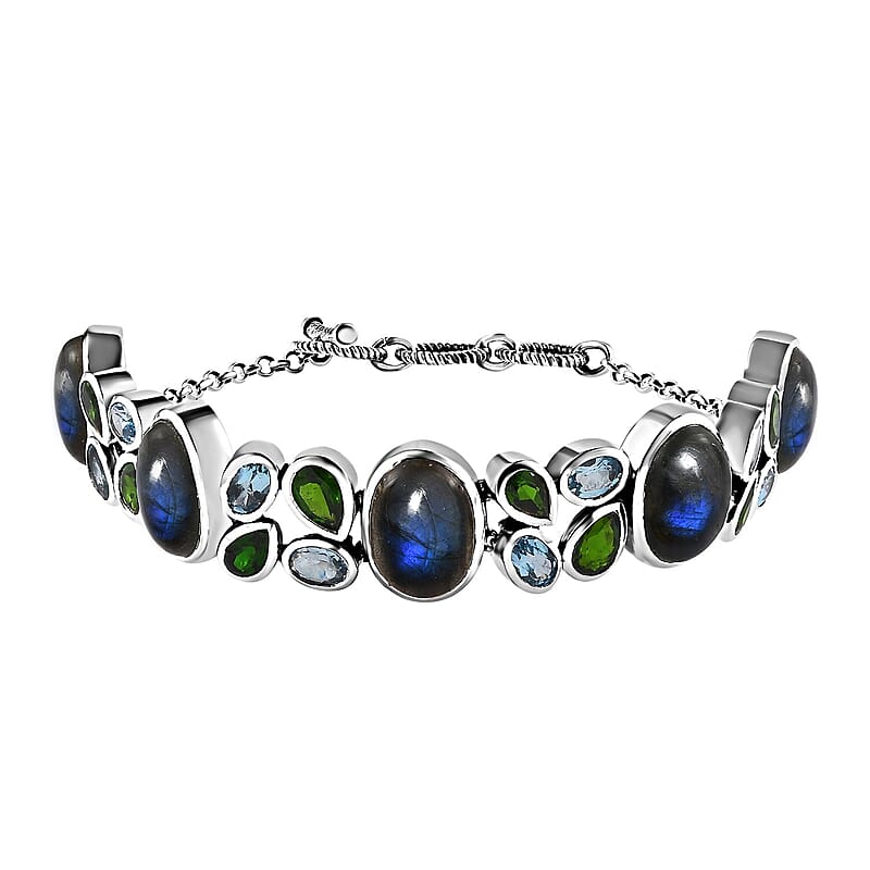 D'Joy Artisan Crafted Malagasy Labradorite and Multi Gemstone Bracelet in Sterling Silver (7.25-8.50In) 41.50 ctw