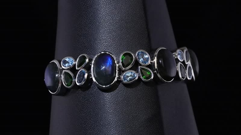 D'Joy Artisan Crafted Malagasy Labradorite and Multi Gemstone Bracelet in Sterling Silver (7.25-8.50In) 41.50 ctw