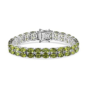 Premium Peridot 2 Row Tennis Bracelet in Platinum Over Sterling Silver (8.00 In) 26.75 ctw