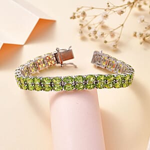 Premium Peridot 2 Row Tennis Bracelet in Platinum Over Sterling Silver (8.00 In) 26.75 ctw